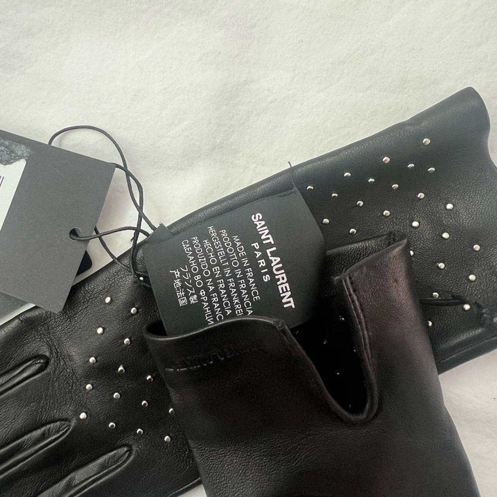 Saint Laurent Black Leather Gloves with Silver Studs - Picture 4 of 5